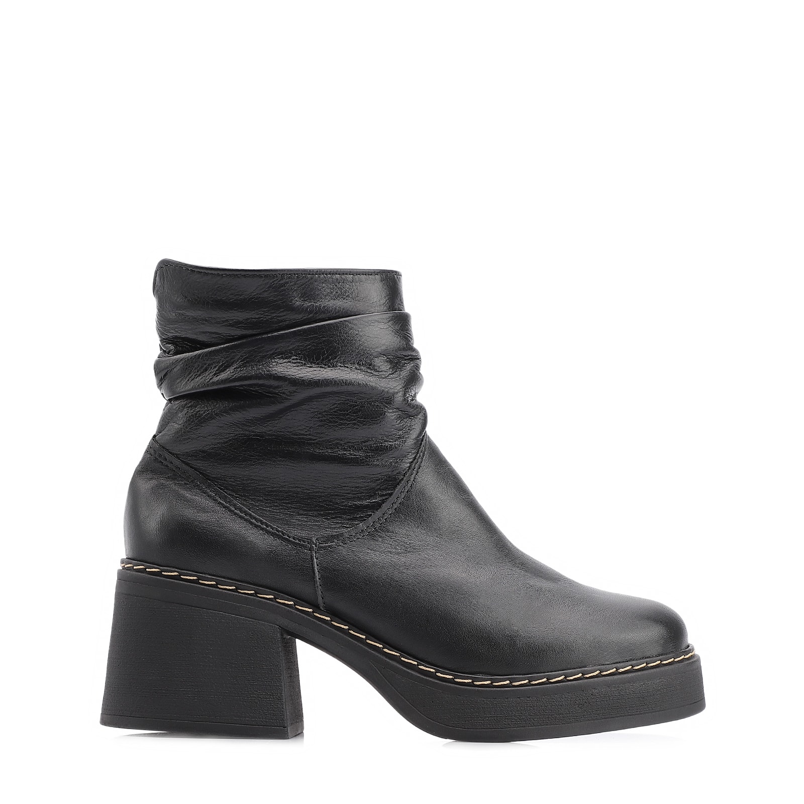 Bota Drapeada Couro Preto