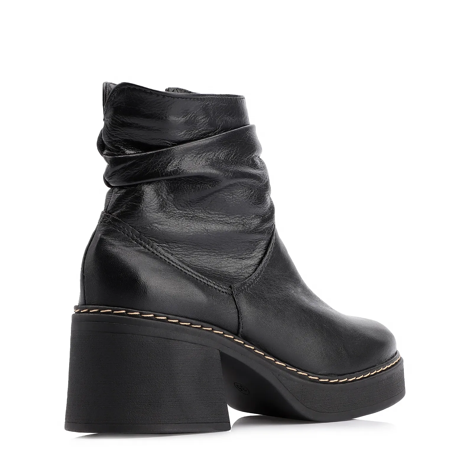 Bota Drapeada Couro Preto