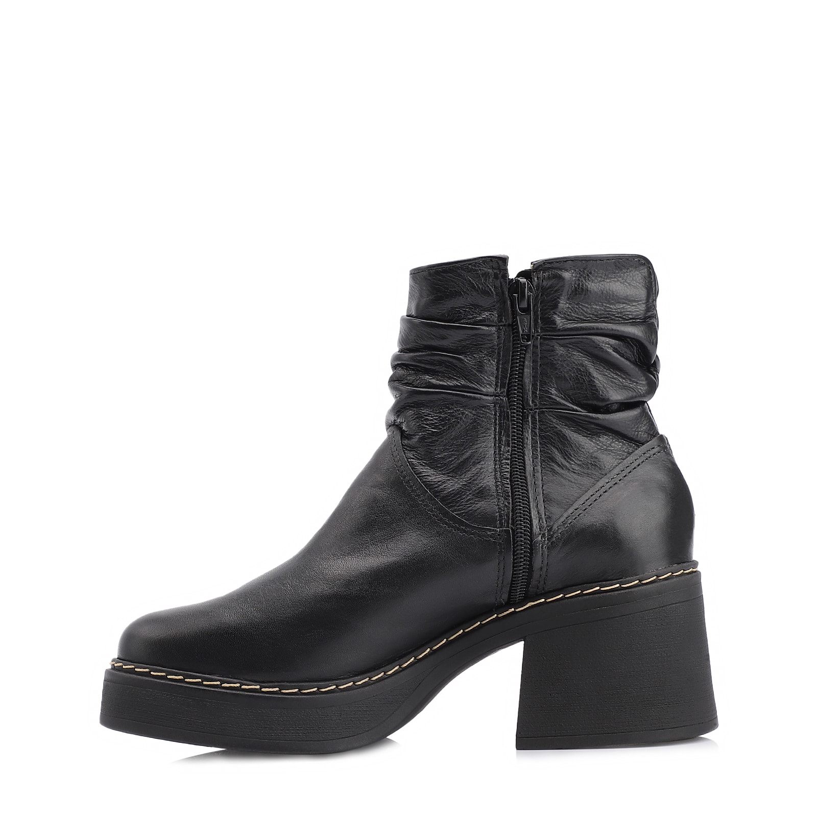 Bota Drapeada Couro Preto