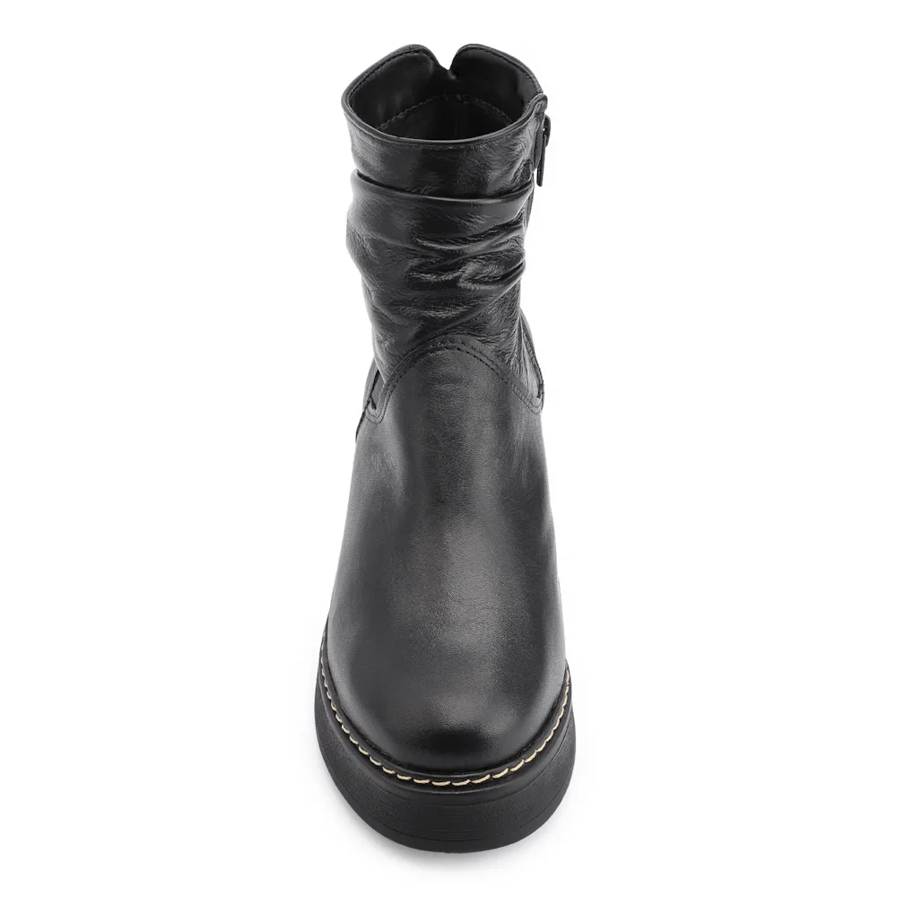 Bota Drapeada Couro Preto - imagem 6
