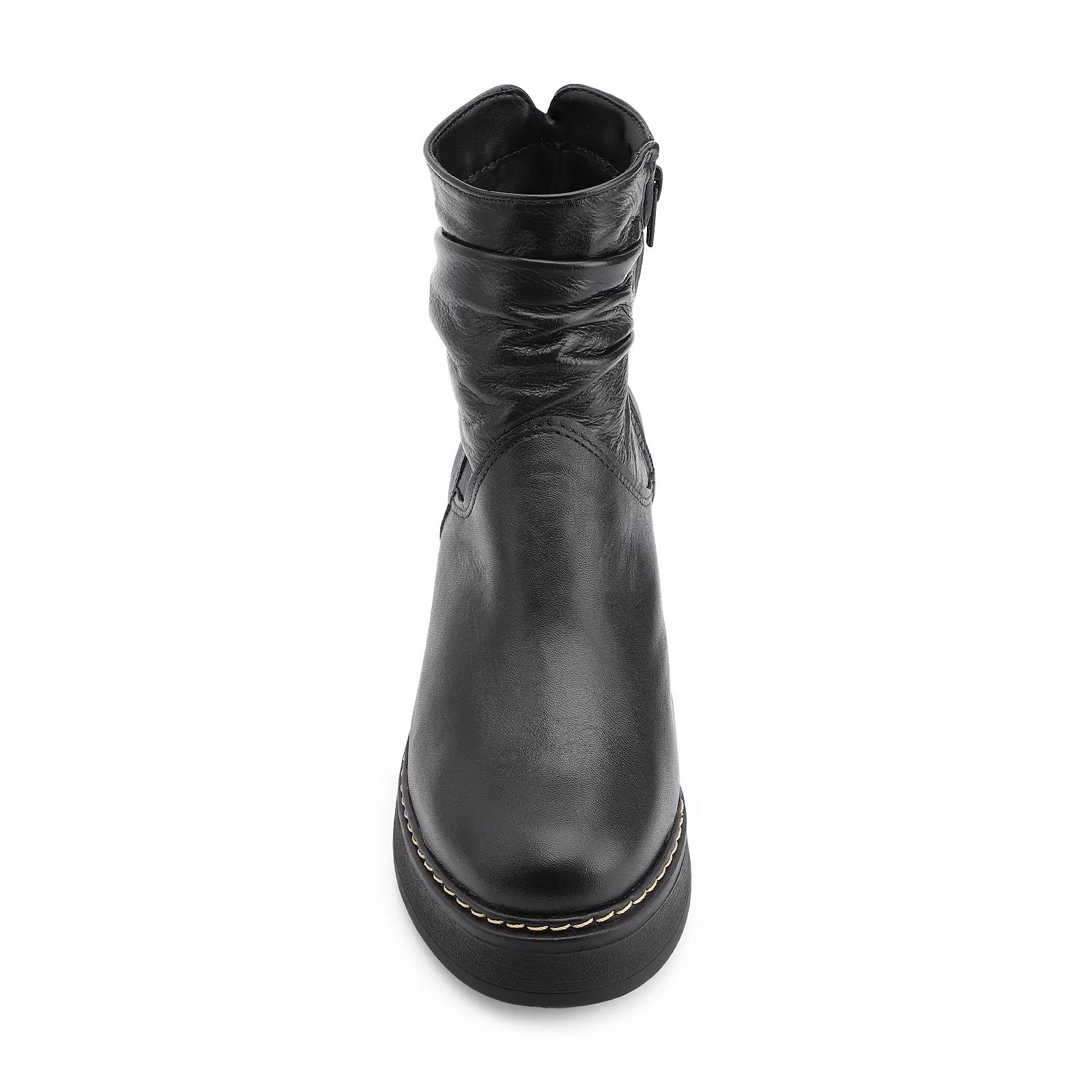 Bota Drapeada Couro Preto