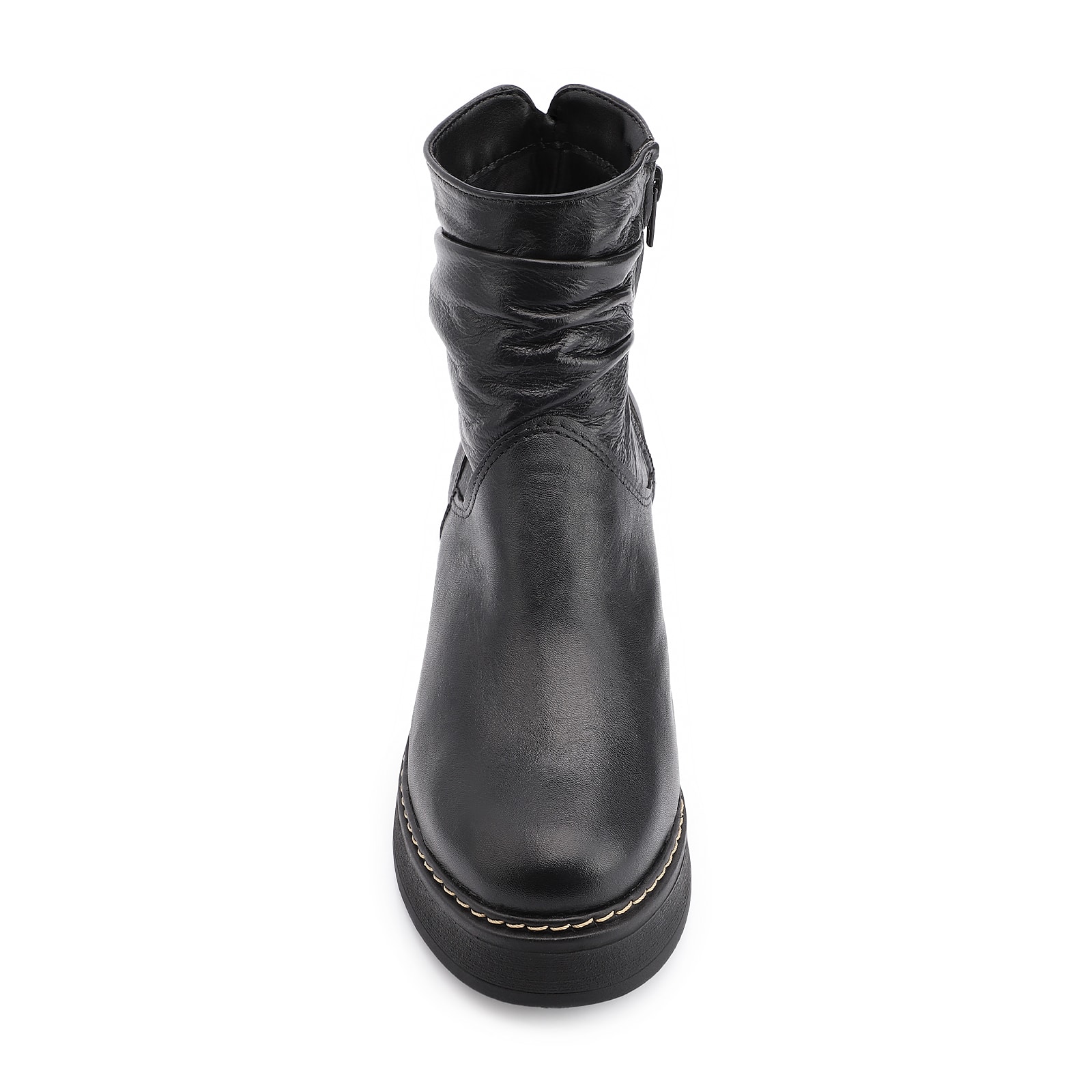 Bota Drapeada Couro Preto