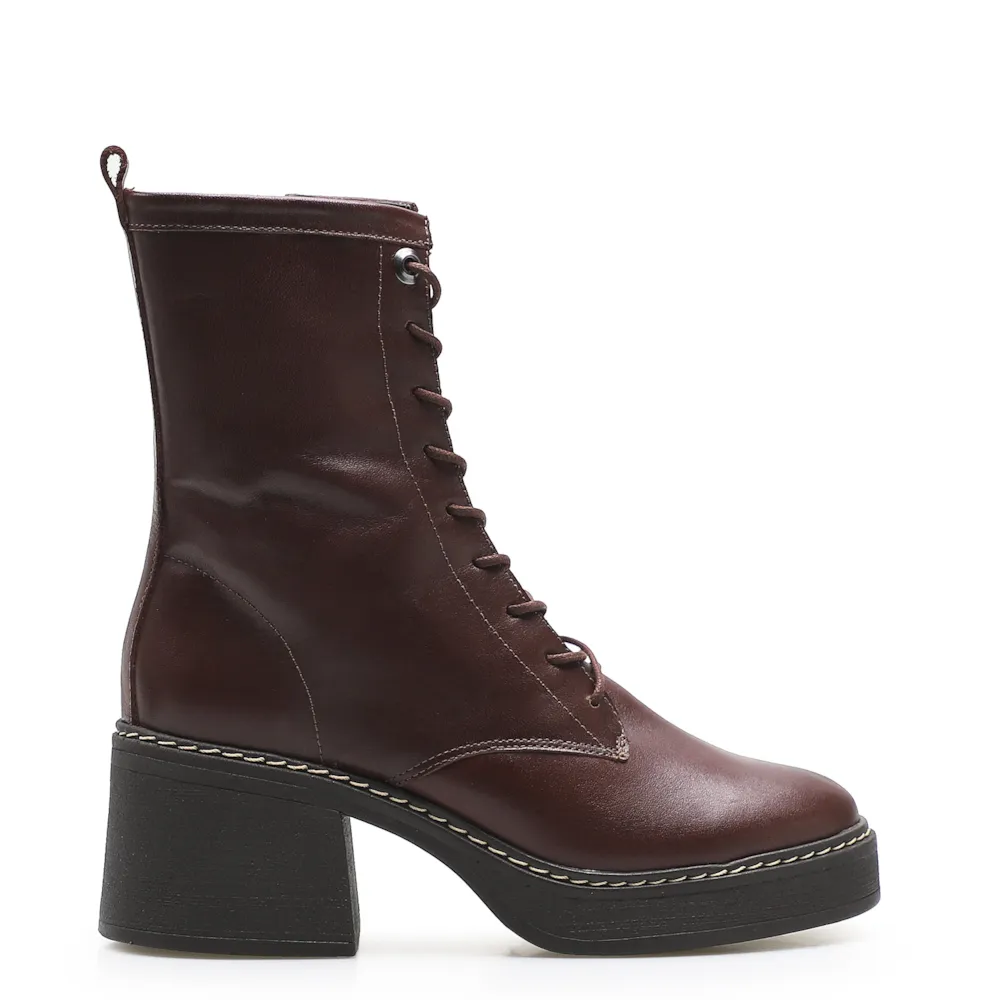 Bota Feminina Coturno Couro Marrom - imagem 3
