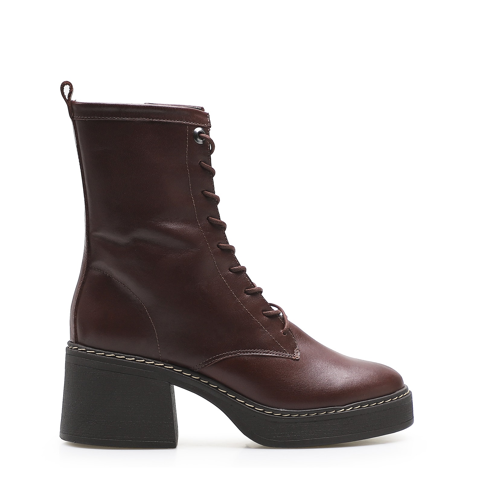Bota Feminina Coturno Couro Marrom