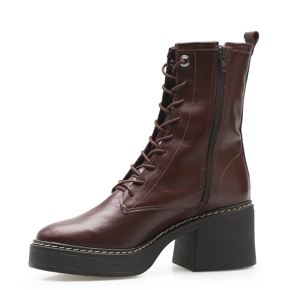 Bota Feminina Coturno Couro Marrom - imagem 4