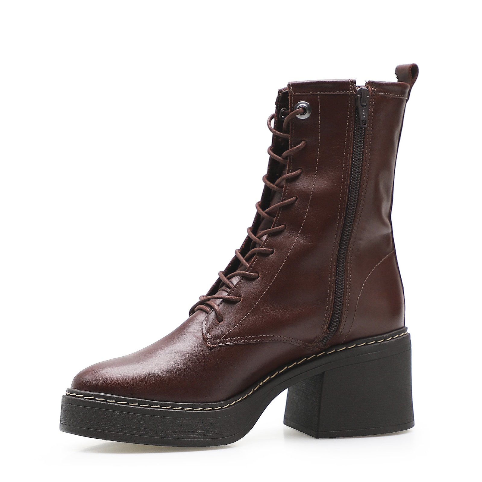 Bota Feminina Coturno Couro Marrom