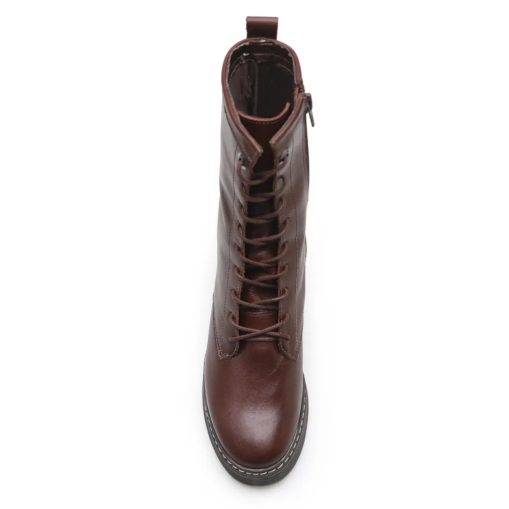 Bota Feminina Coturno Couro Marrom - imagem 5