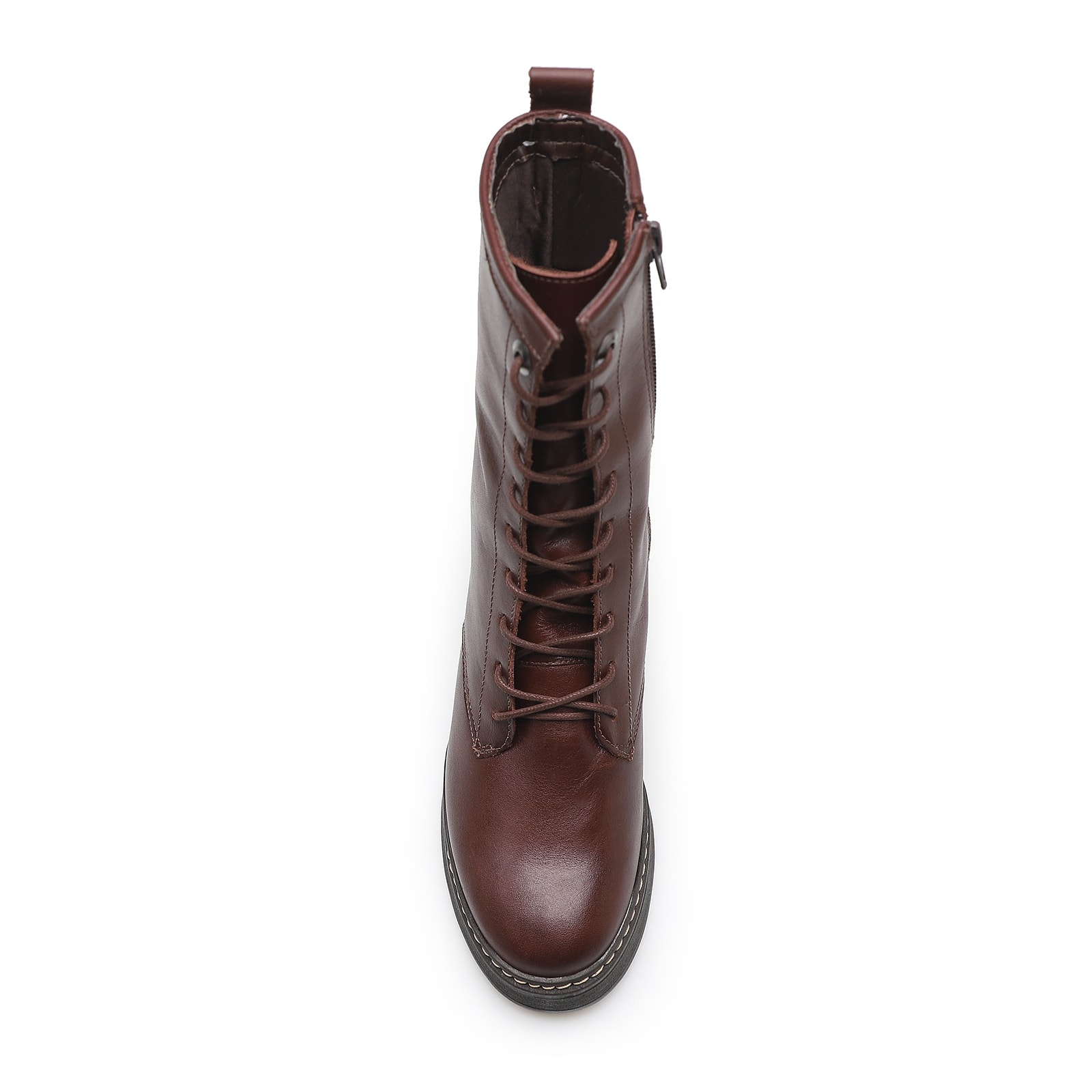 Bota Feminina Coturno Couro Marrom