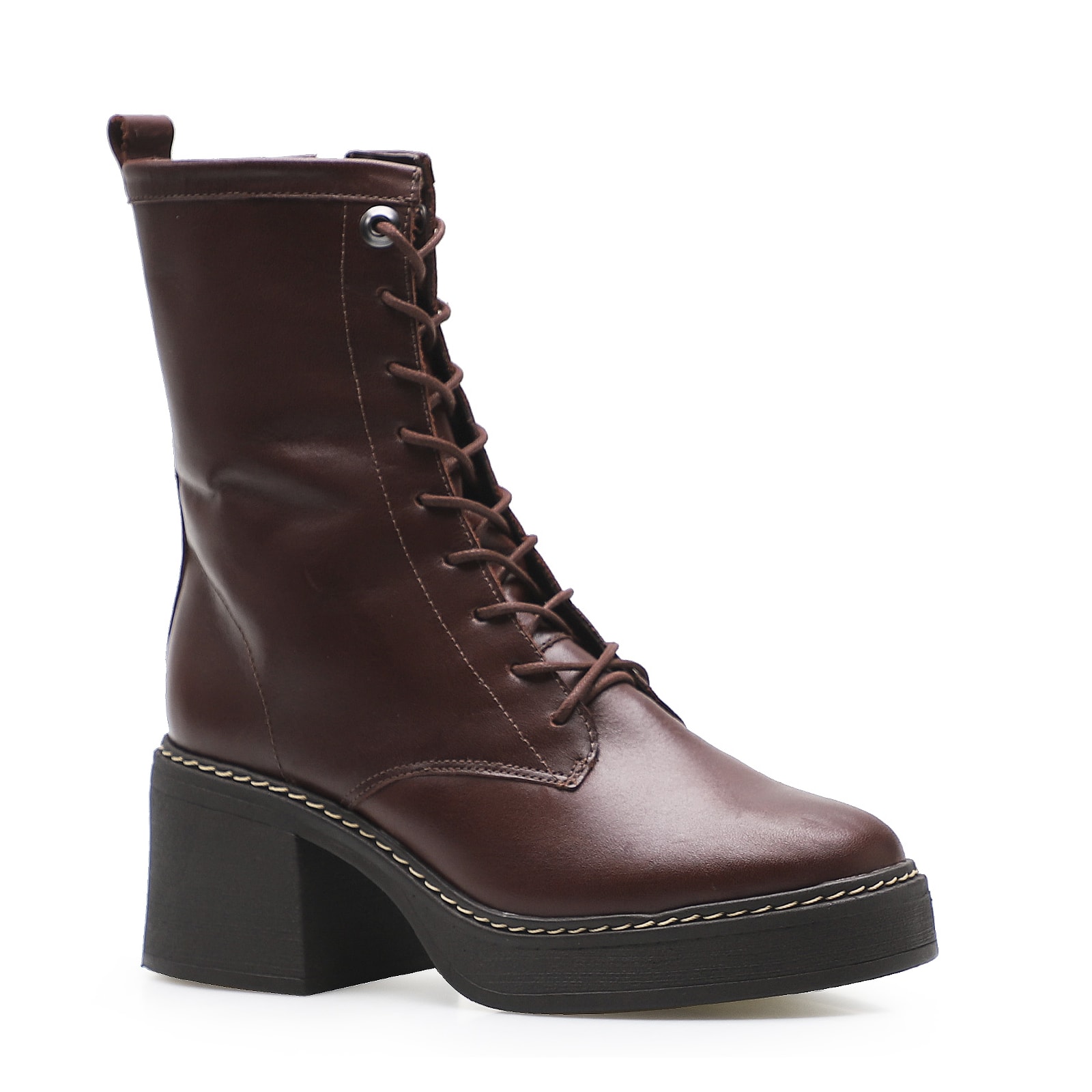 Bota Feminina Coturno Couro Marrom