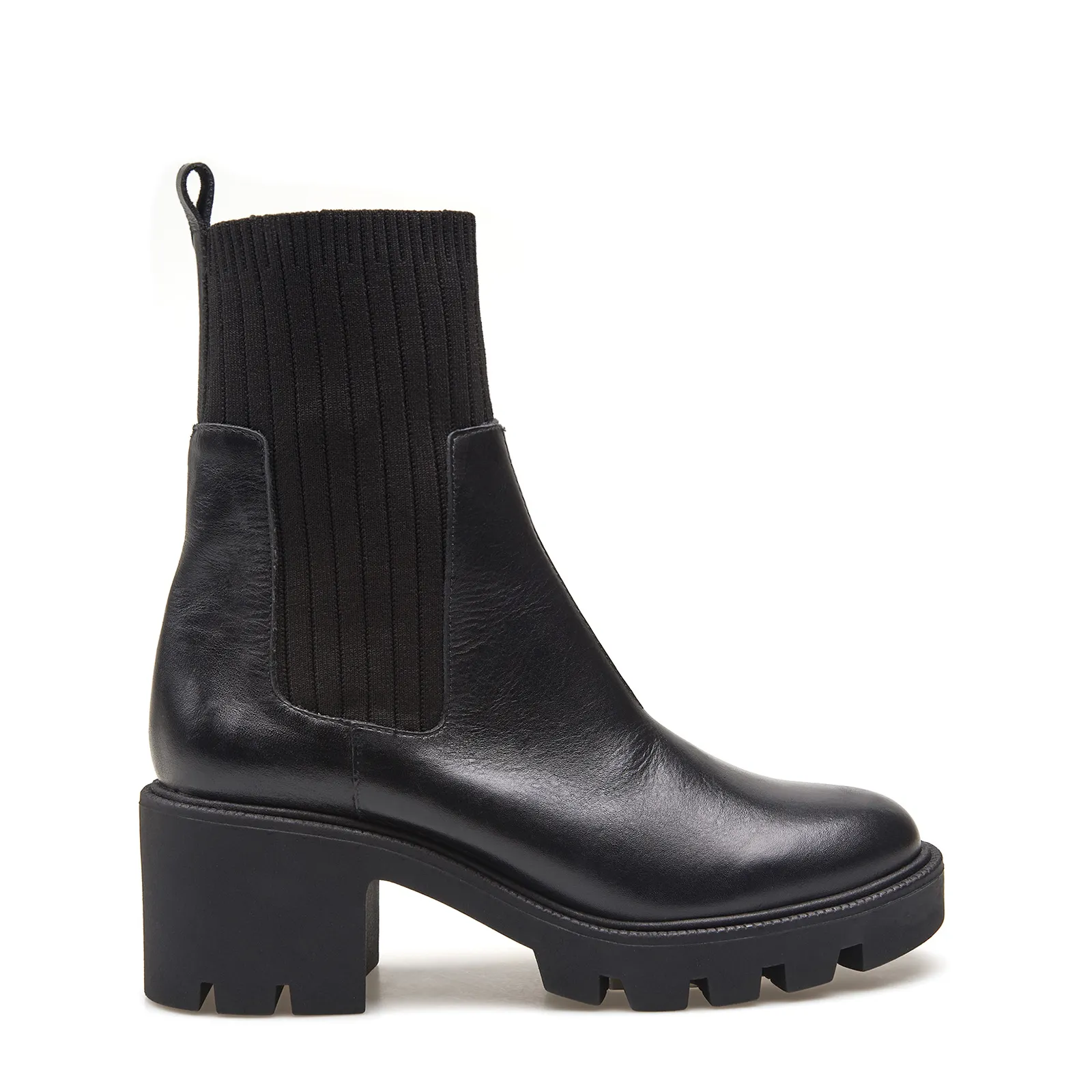 Bota Knitted Couro Preto