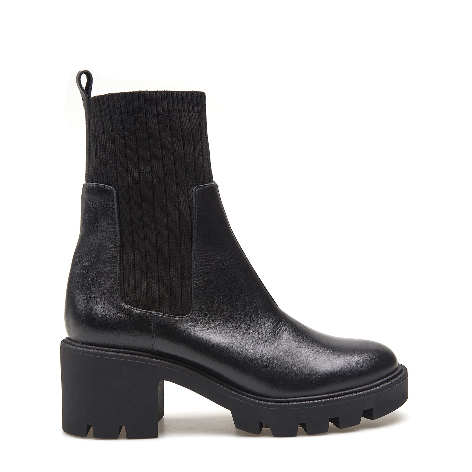 Bota Knitted Couro Preto