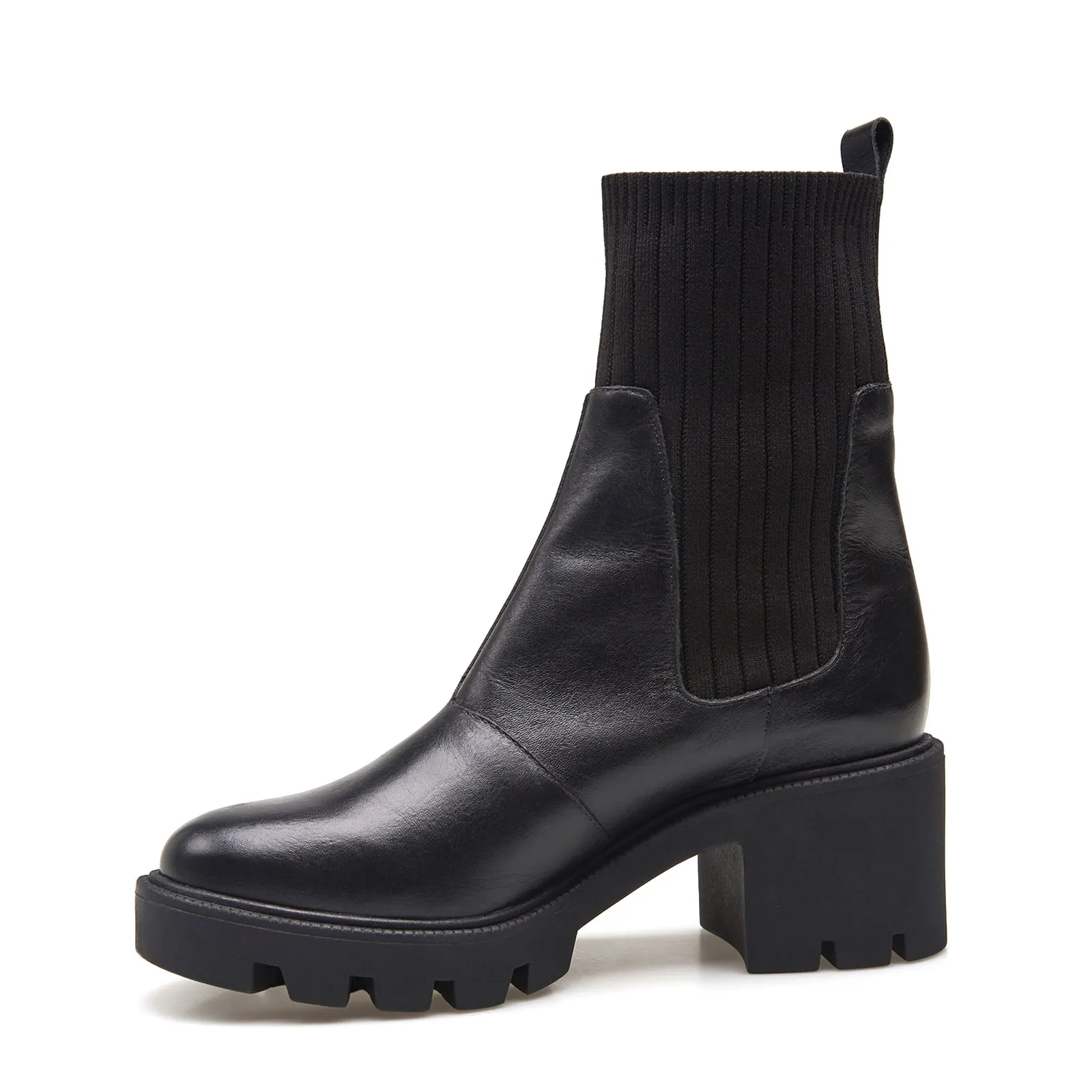 Bota Knitted Couro Preto