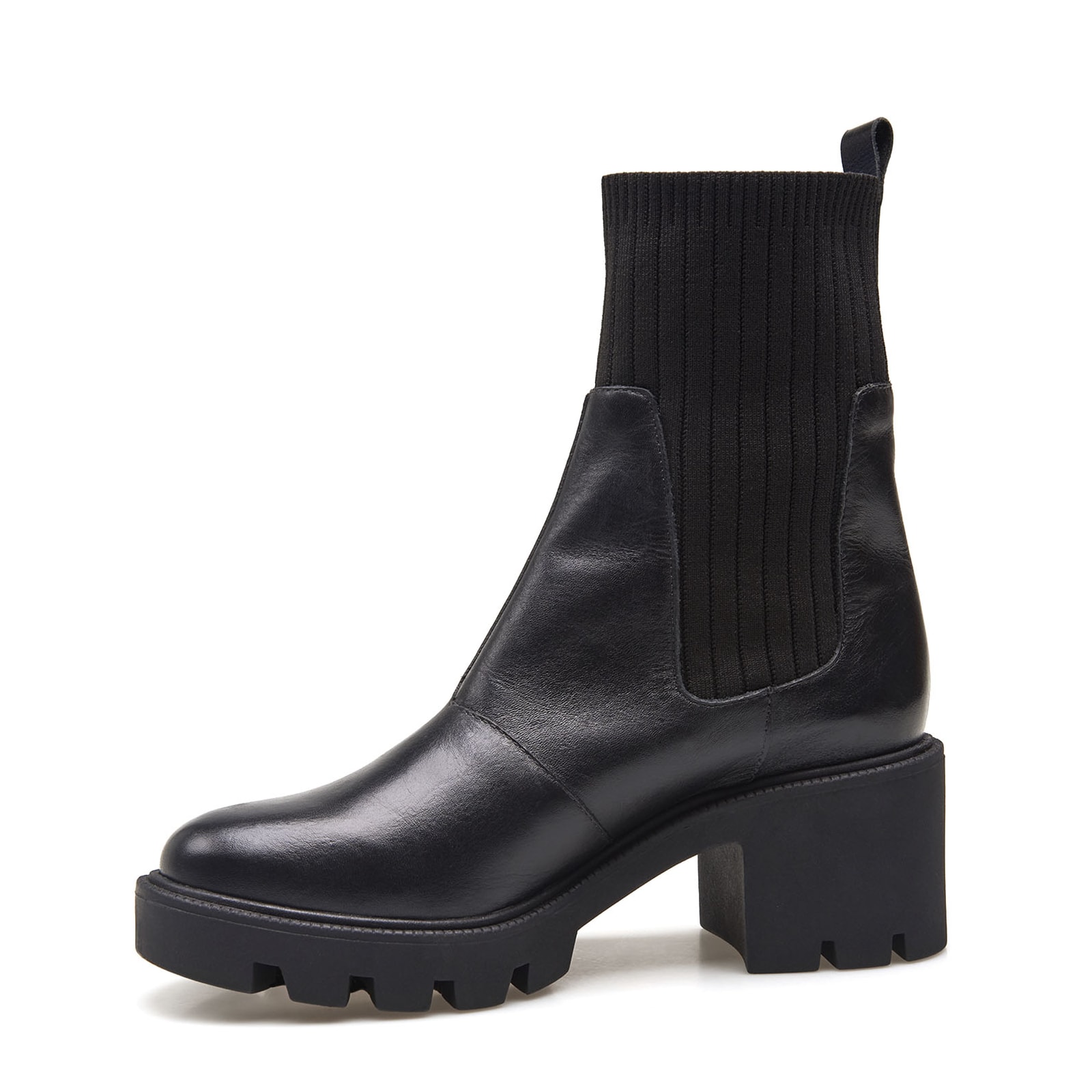 Bota Knitted Couro Preto