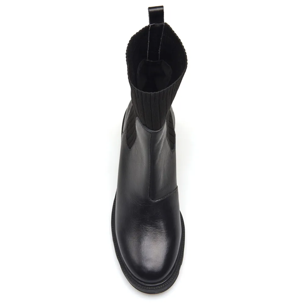 Bota Knitted Couro Preto - imagem 5