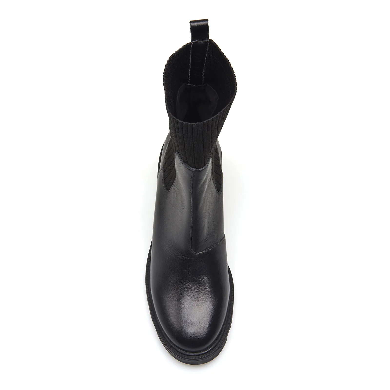 Bota Knitted Couro Preto