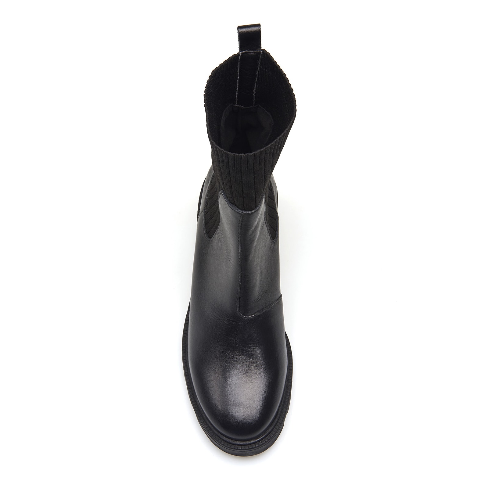 Bota Knitted Couro Preto