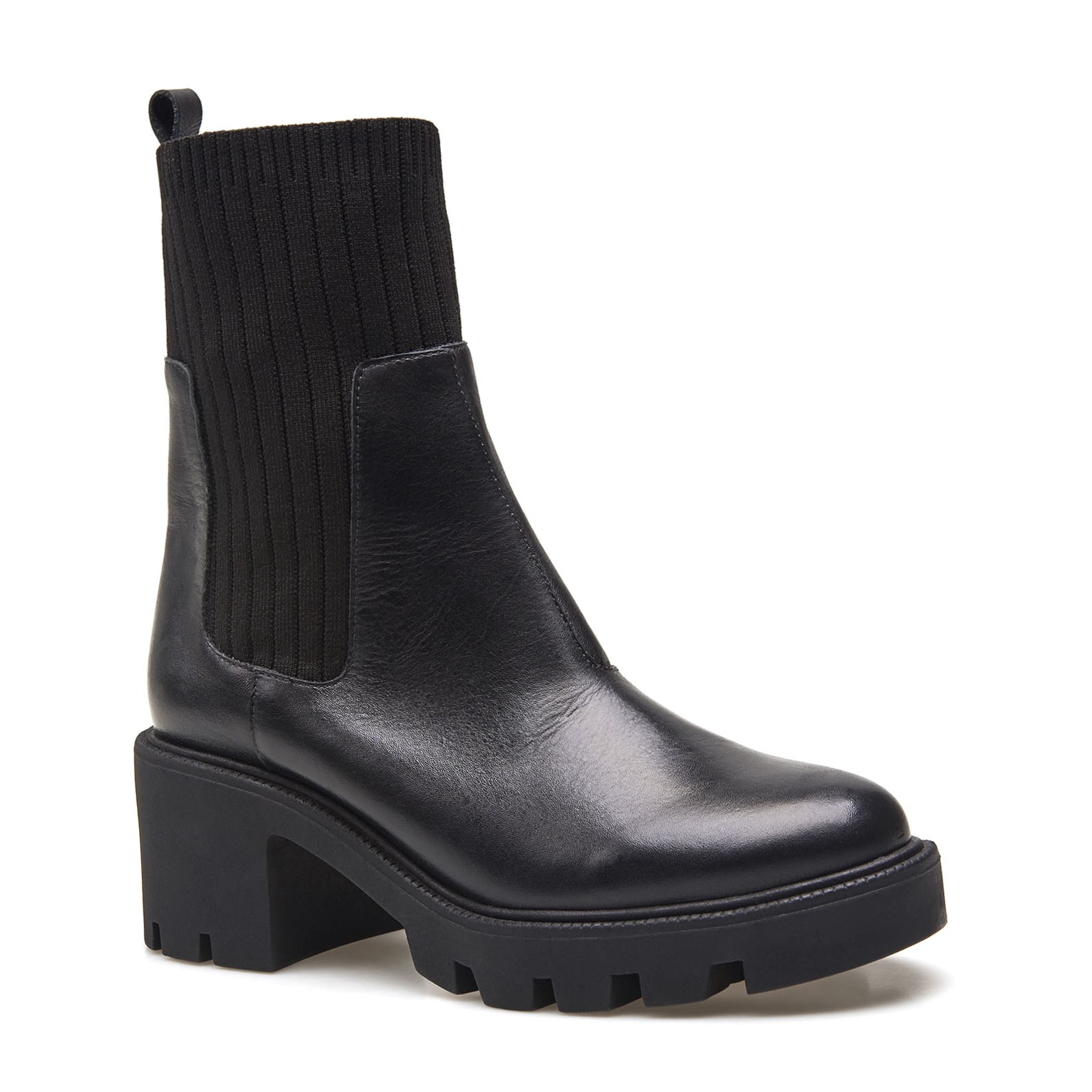 Bota Knitted Couro Preto