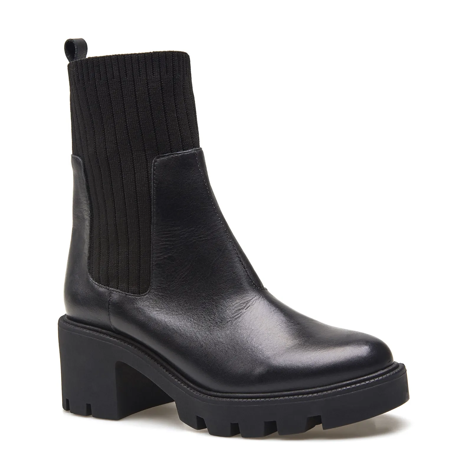 Bota Knitted Couro Preto