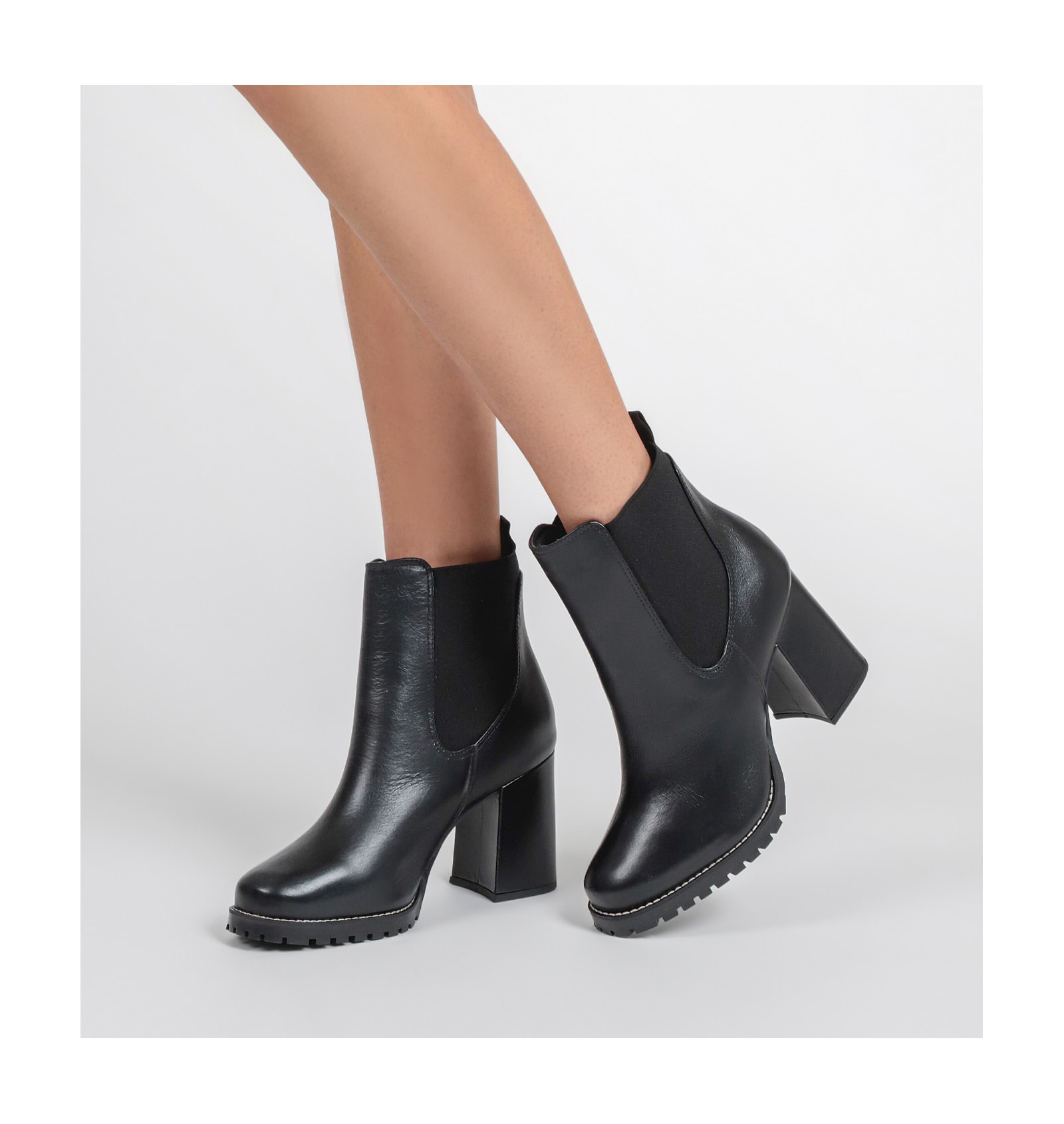 Bota Knitted Couro Preto