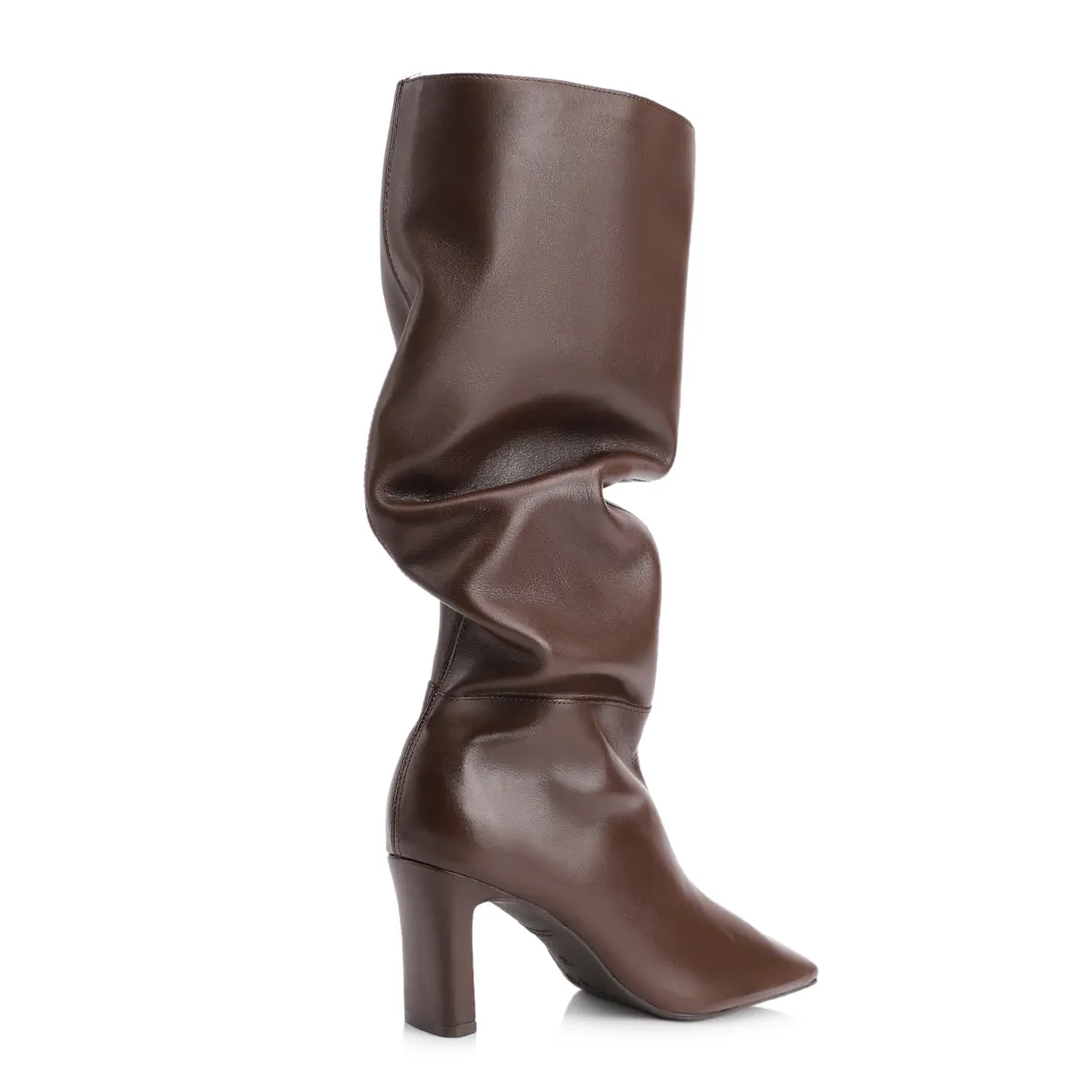 Bota Marrom Cano Alto Salto Alto Couro Alto Slouch - foto 4