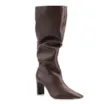 Bota Marrom Cano Alto Salto Alto Couro Alto Slouch - imagem 1