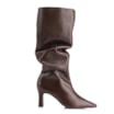 Bota Marrom Cano Alto Salto Alto Couro Alto Slouch - imagem 3