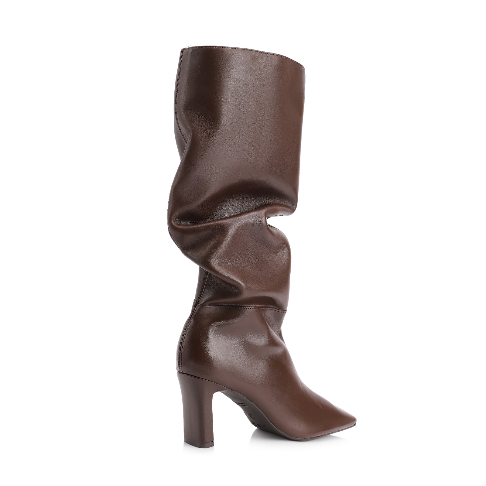 Bota Marrom Cano Alto Salto Alto Couro Alto Slouch
