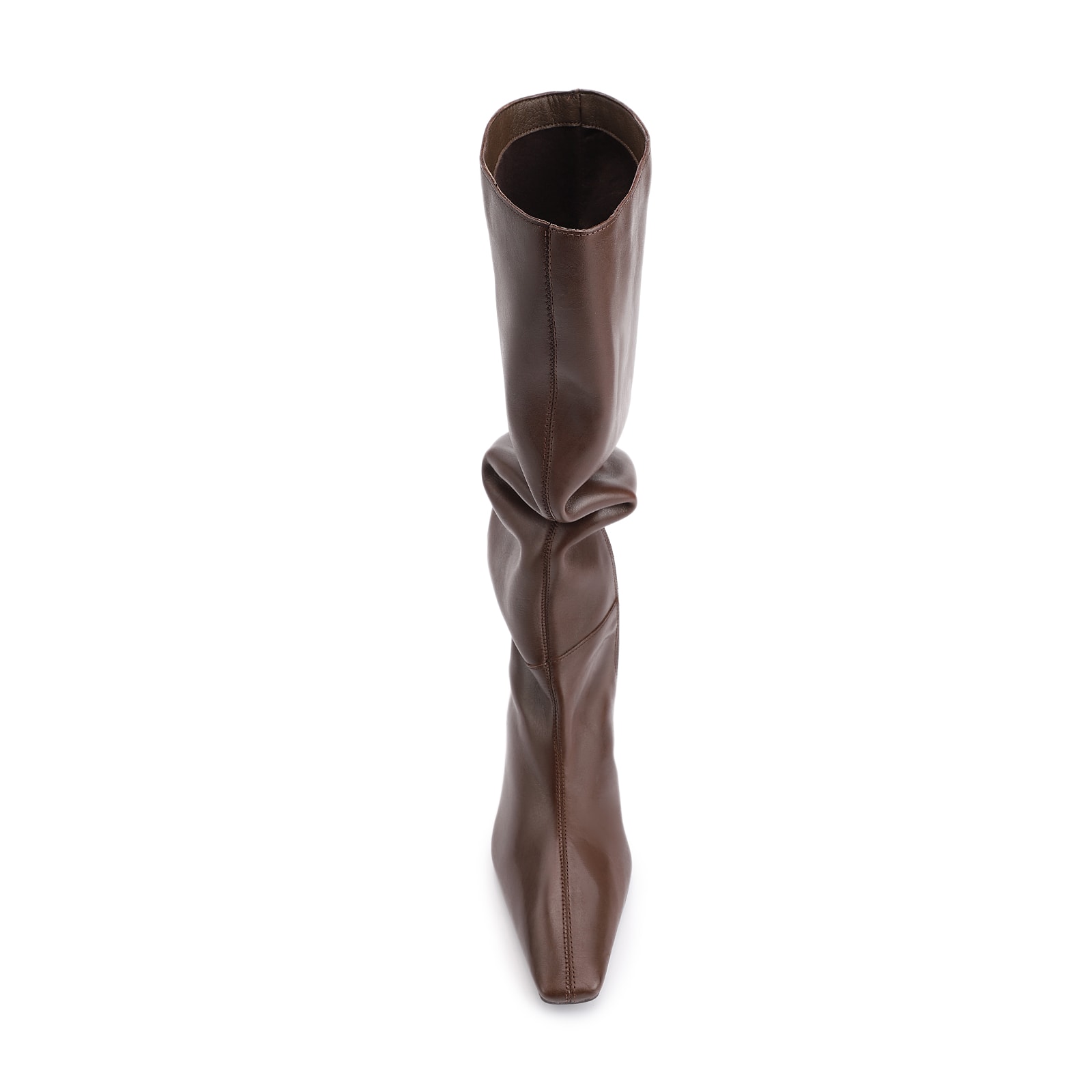 Bota Marrom Cano Alto Salto Alto Couro Alto Slouch