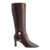 Bota Marrom Cano Alto Salto Alto Couro Pingente Dourado - imagem 3