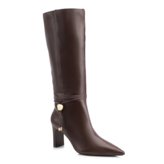 Marrom cano alto Salto Alto Couro pingente dourado
