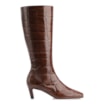 Bota Marrom Cano Alto Salto Baixo Couro Maxi Croco - imagem 3