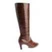 Bota Marrom Cano Alto Salto Baixo Couro Maxi Croco - imagem 4