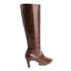 Bota Marrom Cano Alto Salto Baixo Couro Maxi Croco - imagem 4