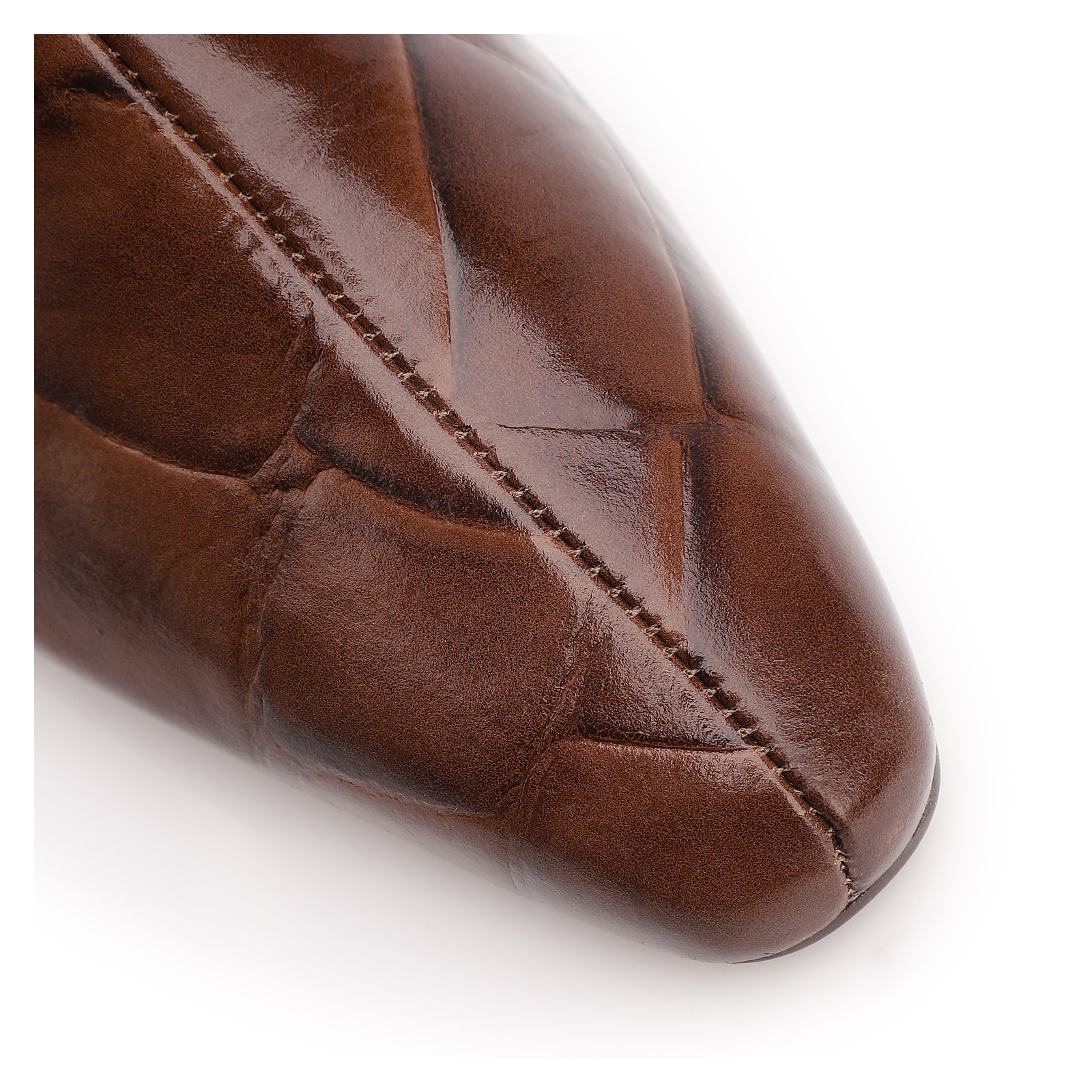 Bota Marrom Cano Alto Salto Baixo Couro Maxi Croco