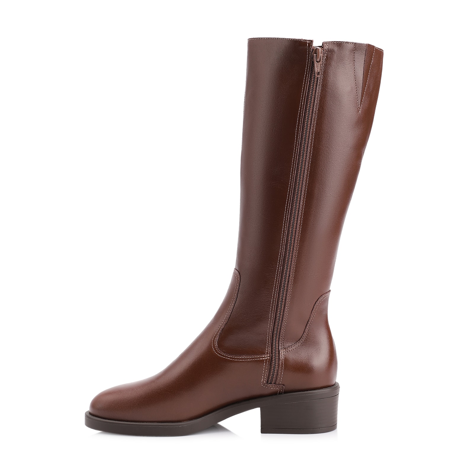 Bota Marrom Cano Alto Salto Baixo Couro Montaria