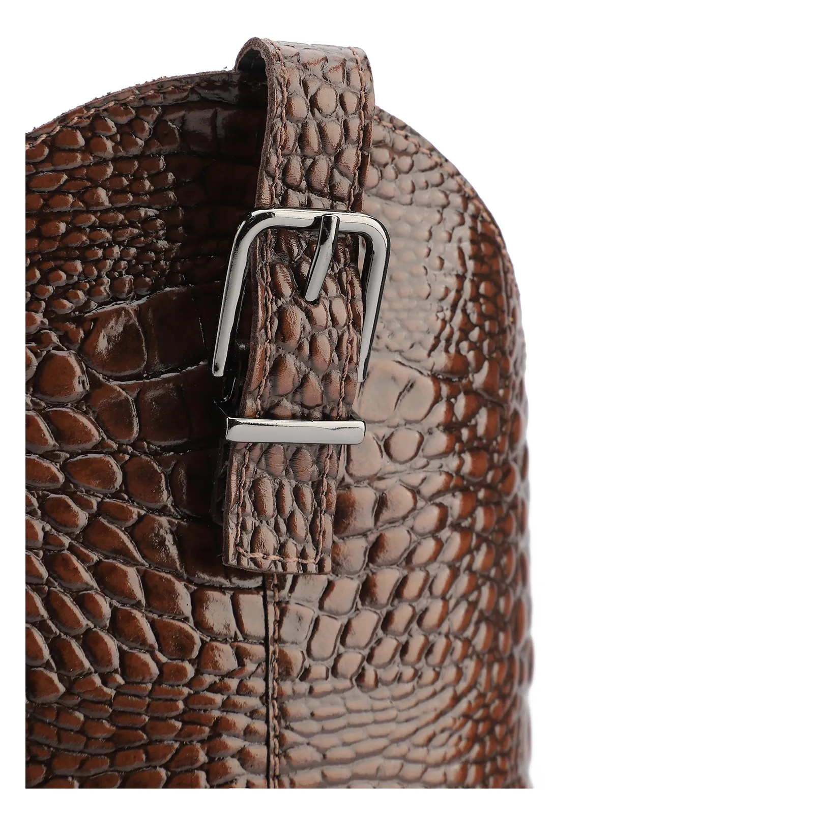 Bota Marrom Cano Alto Salto Médio Couro Croco Western Esporas