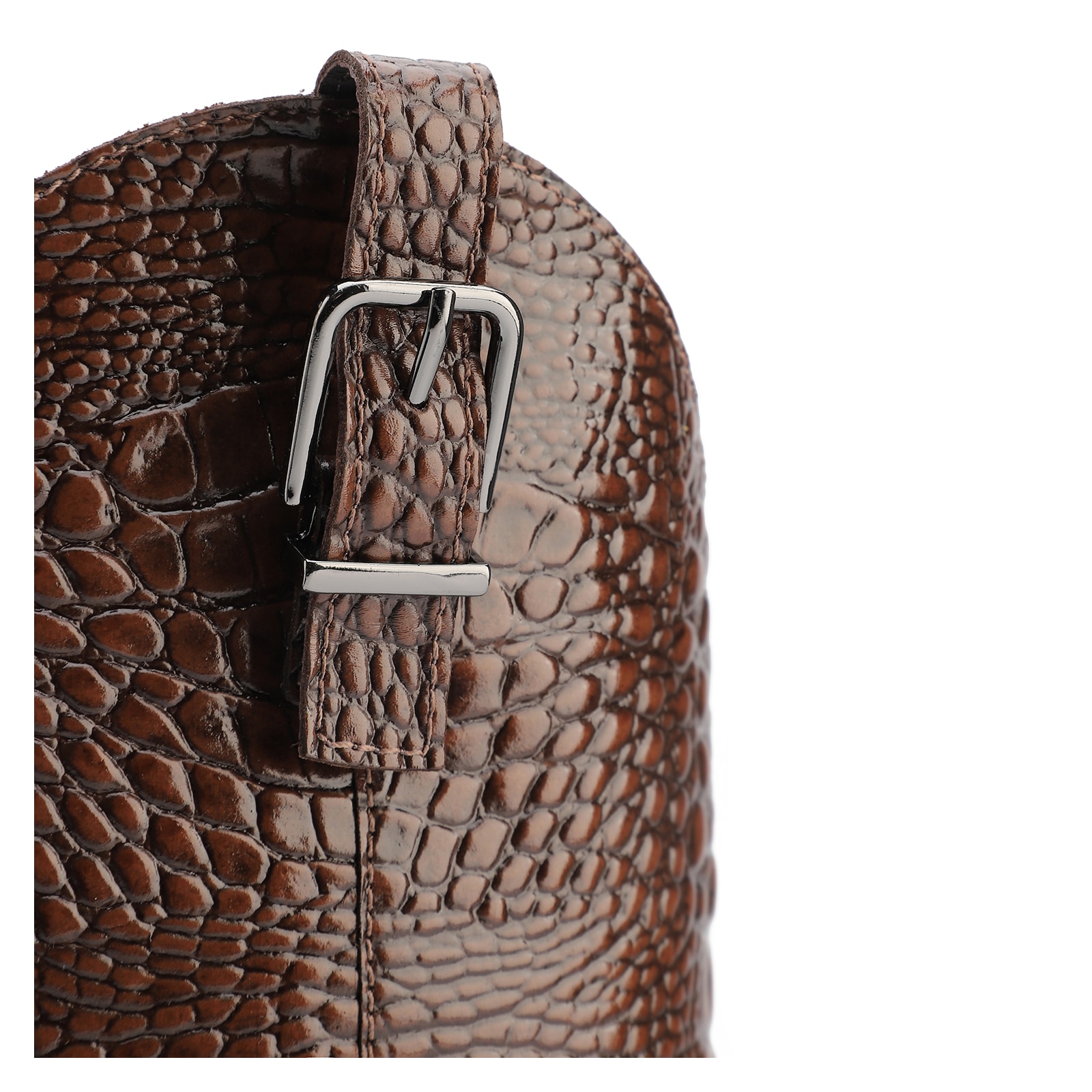Bota Marrom Cano Alto Salto Médio Couro Croco Western Esporas