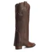  Bota Marrom Cano Alto Salto Médio Couro Estonado Western Capa - imagem 4