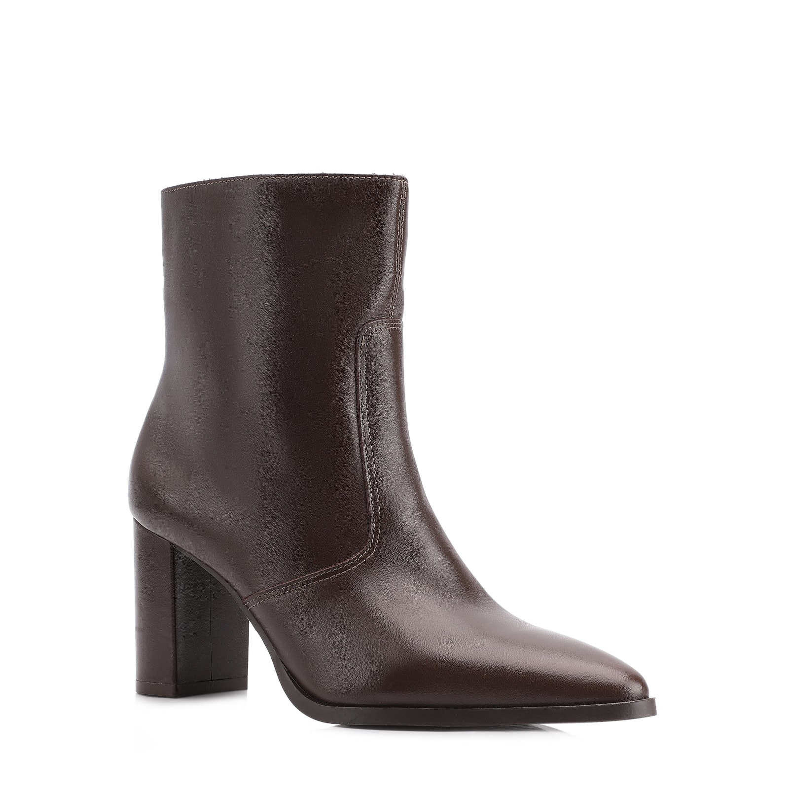 Bota Marrom Cano Baixo Salto Alto Couro Bico Fino