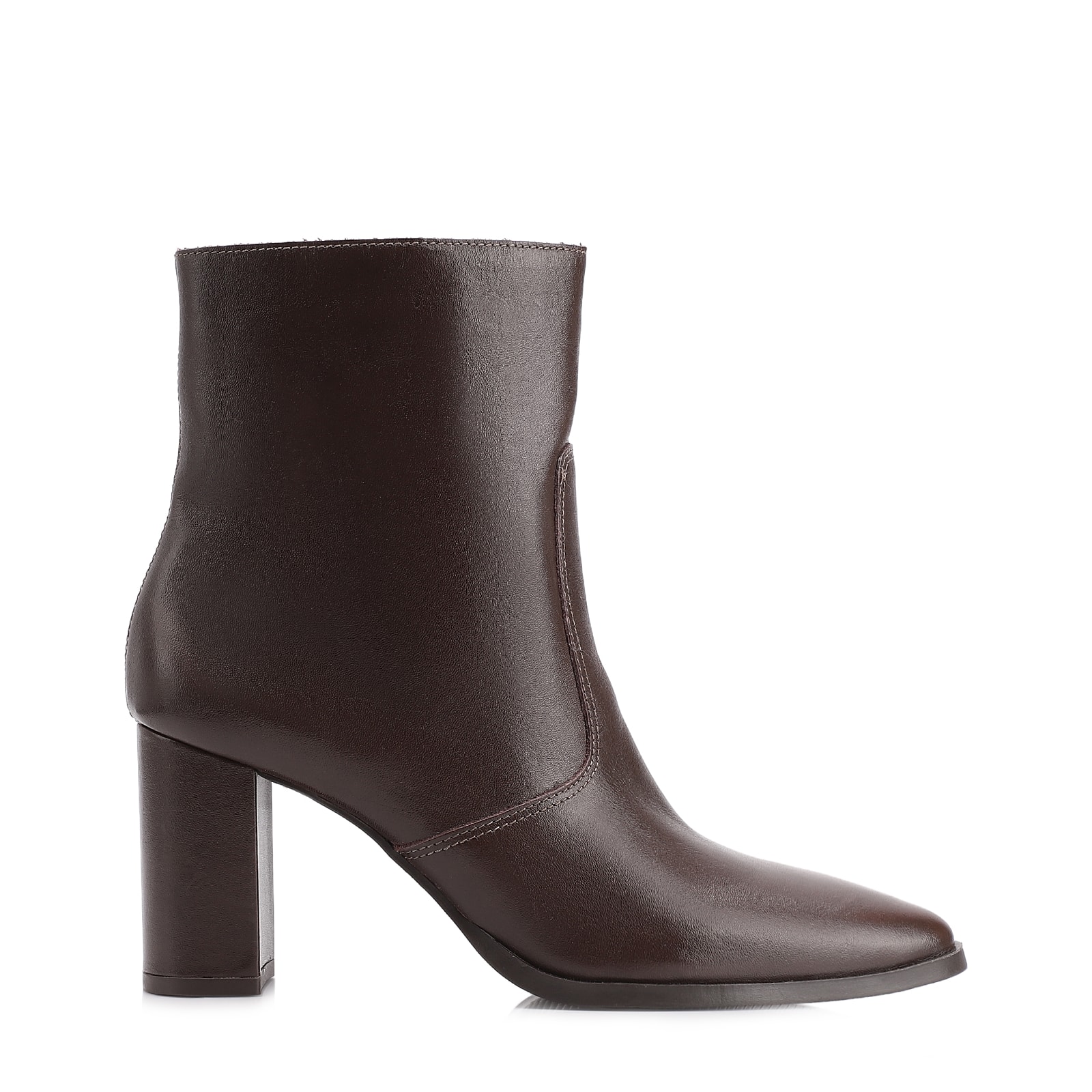 Bota Marrom Cano Baixo Salto Alto Couro Bico Fino