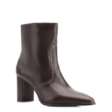 Bota Marrom Cano Baixo Salto Alto Couro Bico Fino