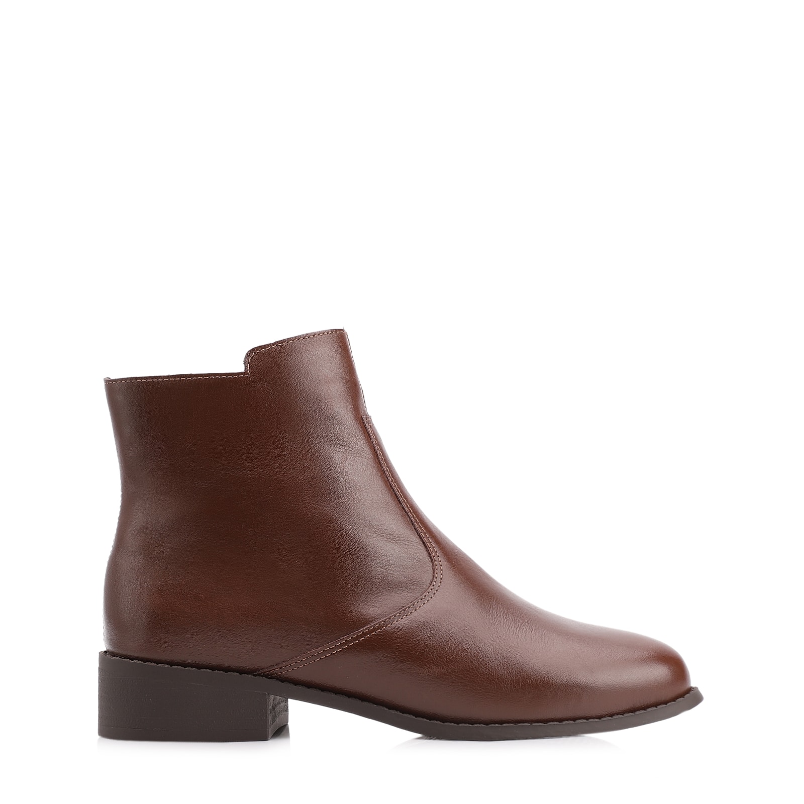 Bota Marrom Cano Baixo Salto Baixo Couro Bico Redondo