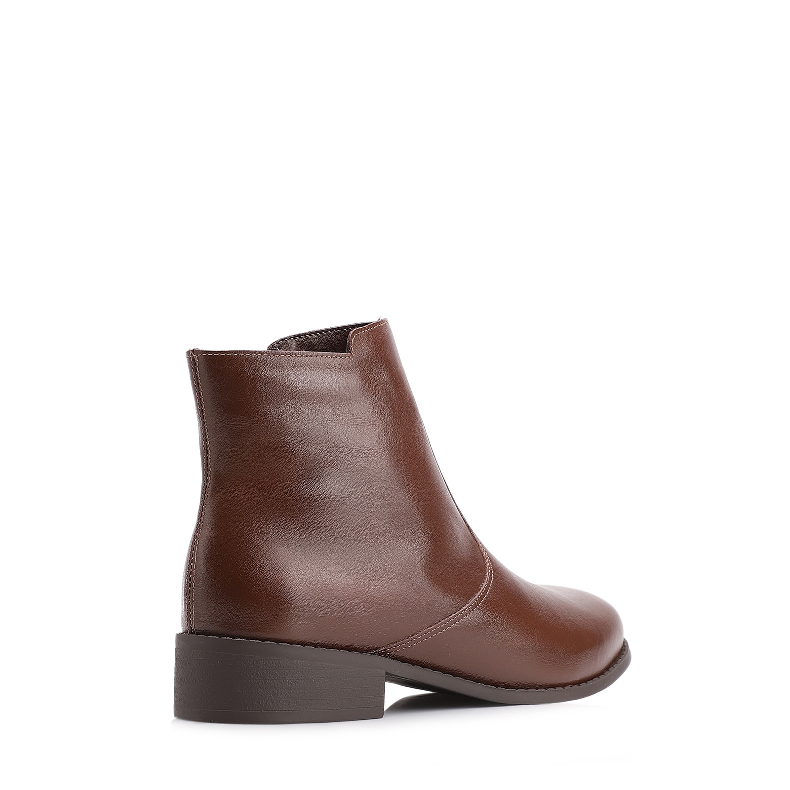 Bota Marrom Cano Baixo Salto Baixo Couro Bico Redondo