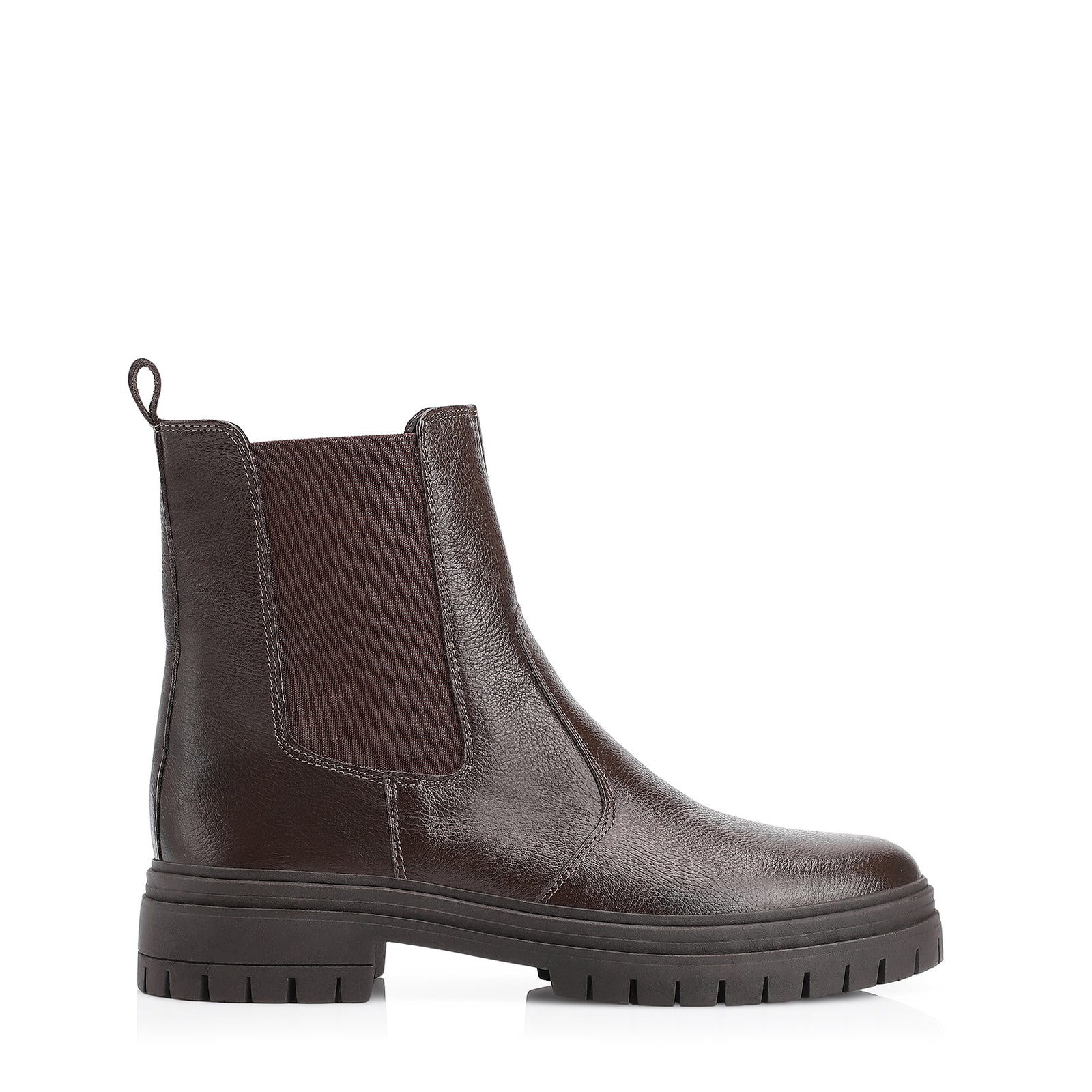 Bota Marrom Cano Baixo Salto Baixo Couro Chelsea Tratorada