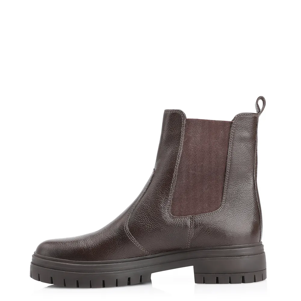 Bota Marrom Cano Baixo Salto Baixo Couro Chelsea Tratorada - imagem 5