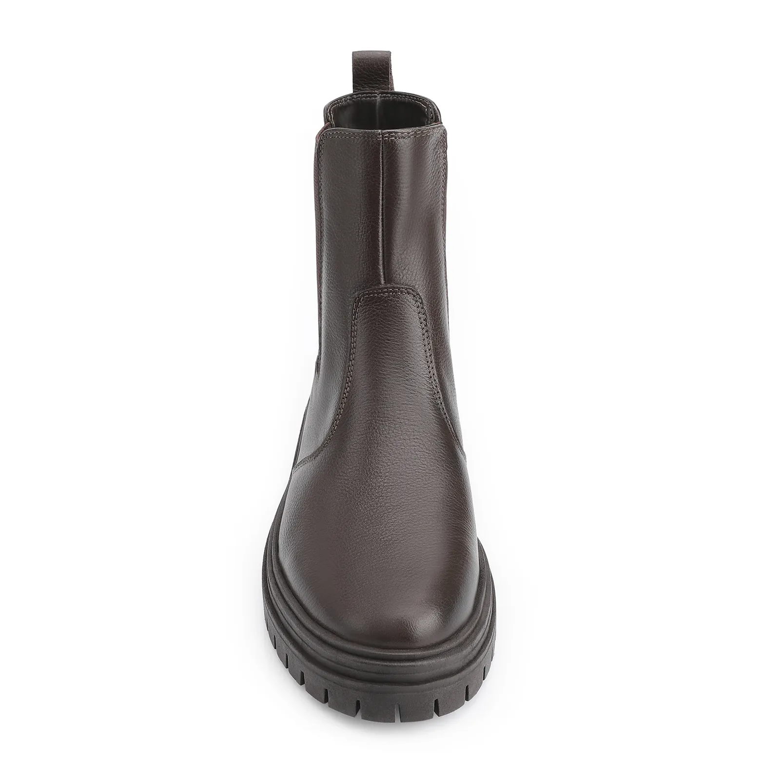 Bota Marrom Cano Baixo Salto Baixo Couro Chelsea Tratorada