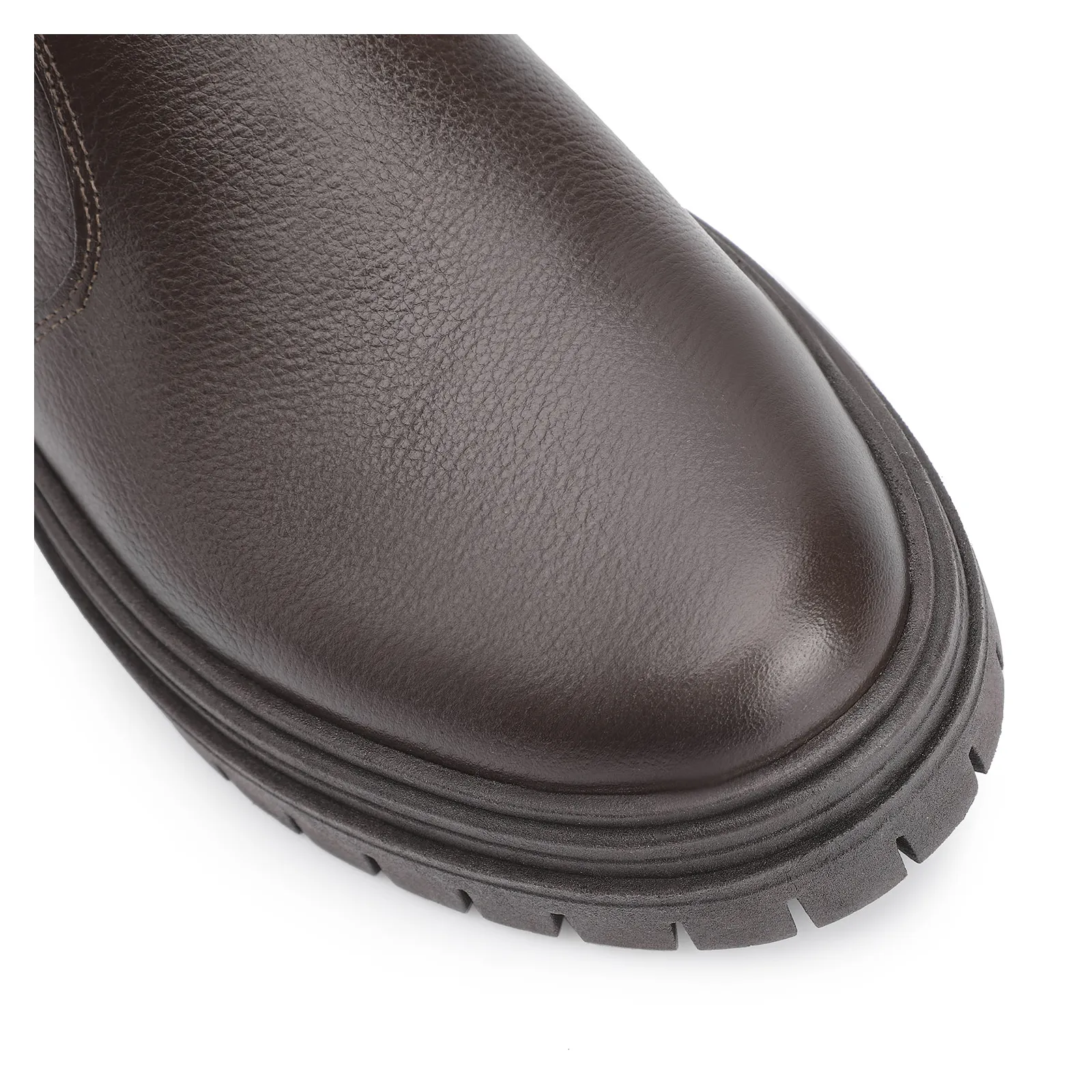 Bota Marrom Cano Baixo Salto Baixo Couro Chelsea Tratorada