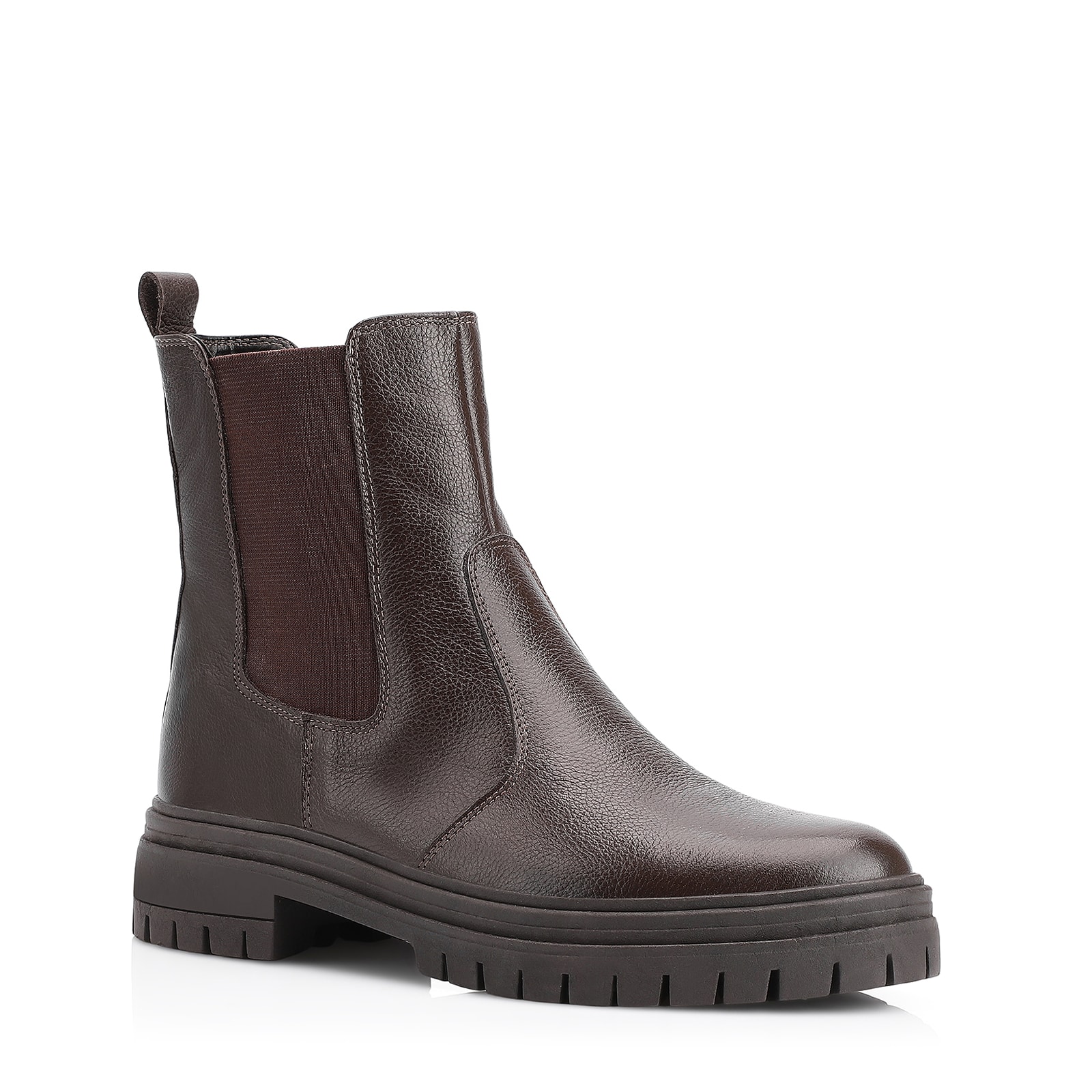 Bota Marrom Cano Baixo Salto Baixo Couro Chelsea Tratorada