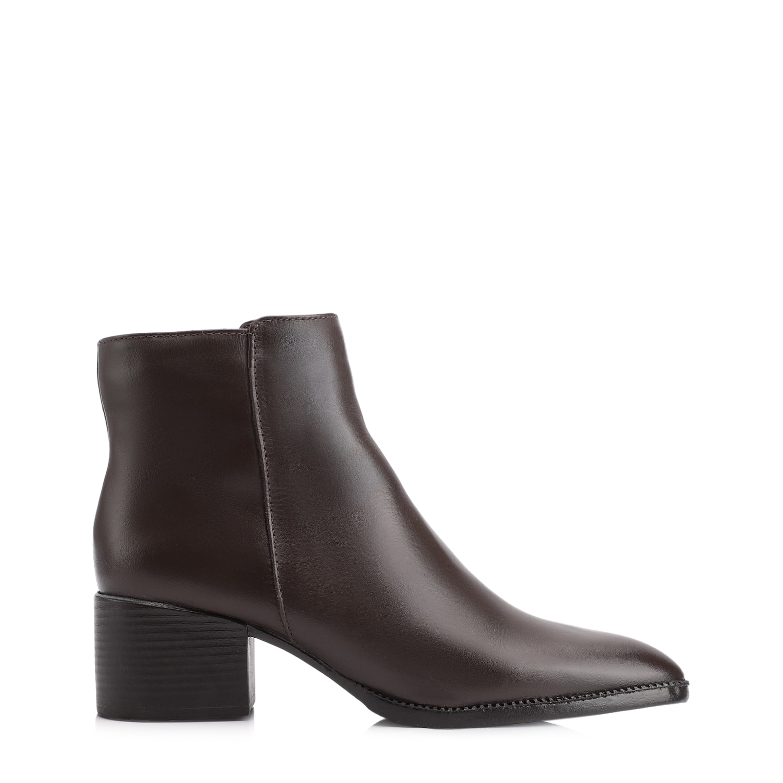 Bota Marrom Cano Baixo Salto Baixo Couro Pesponto