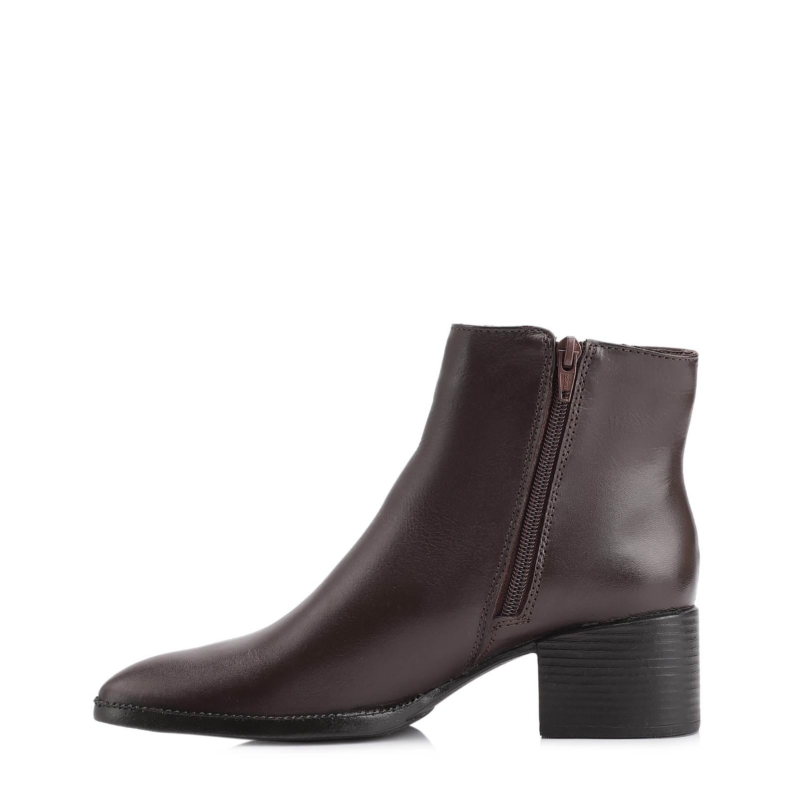 Bota Marrom Cano Baixo Salto Baixo Couro Pesponto